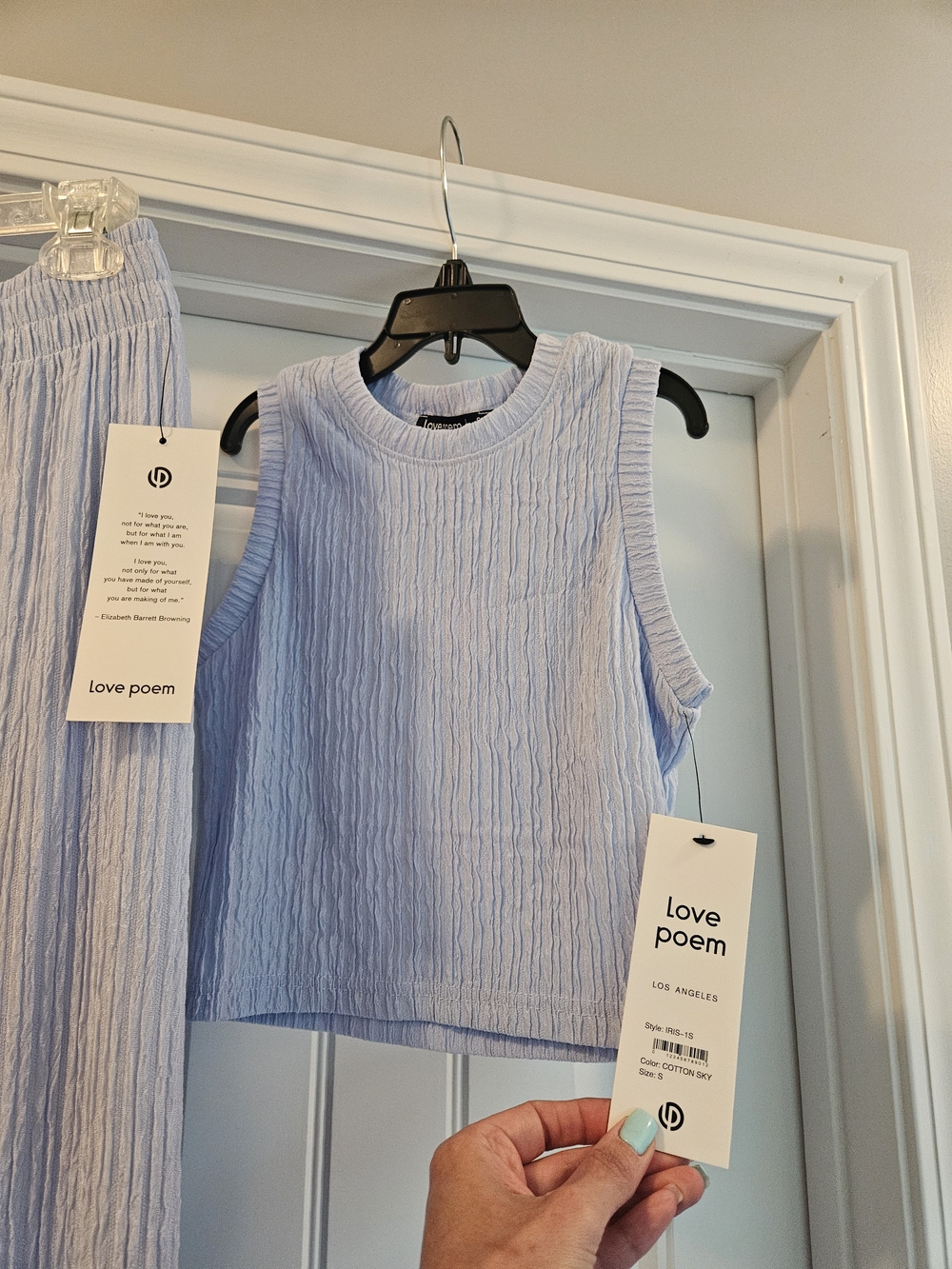 Matching Set Wide Leg Ribbed Knit Pants - Light Blue - Picture 5 of 10